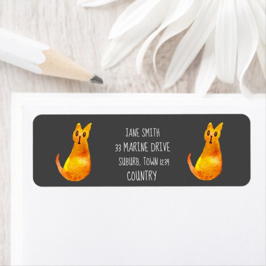 Étiquette Ginger cat mignon aquarelle illustration art (En situation)