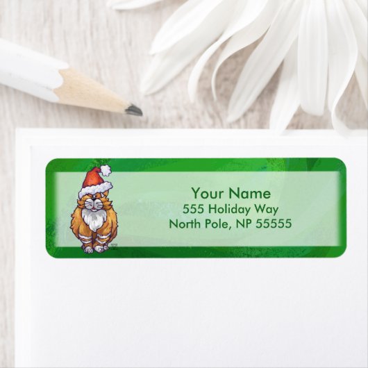 Étiquette Ginger Chat Noël Sur Vert (En situation)