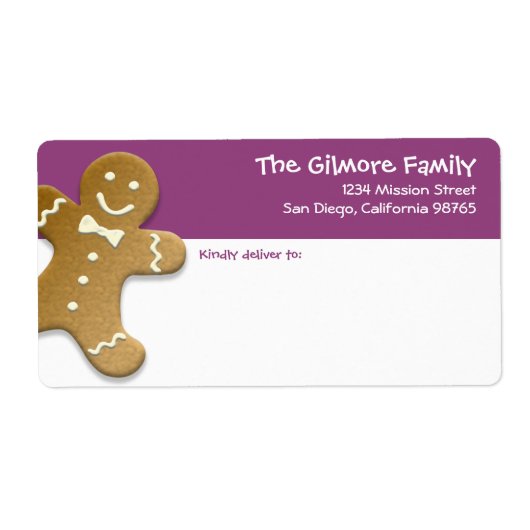 Étiquette Gingerbread man cookie violet plaisir de vacances  (Devant)