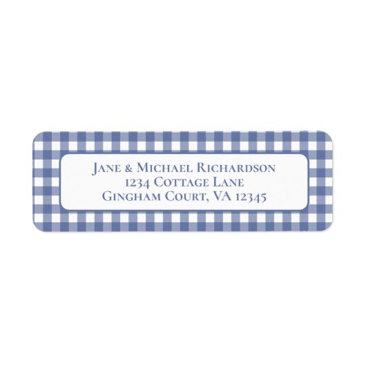 Étiquette Gingham Cottage Motif Chèque Bleu et Blanc (Devant)