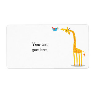 Étiquette Girafe et oiseau mignons de bande dessinée