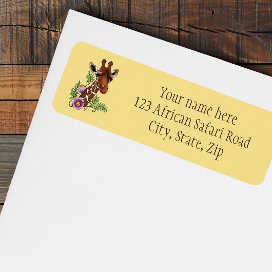 Étiquette Giraffe Yellow Portrait Flowers Adresse