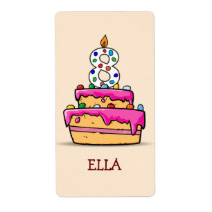 Étiquette Girl 8th Birthday, 8 on Sweet Pink Cake