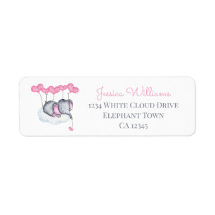 Étiquette Girl Baby Elephant on White Cloud Retour Adresse :