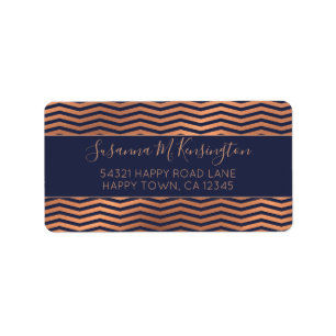 Étiquette Girl Navy Blue et Rose Gold Foil Chevron