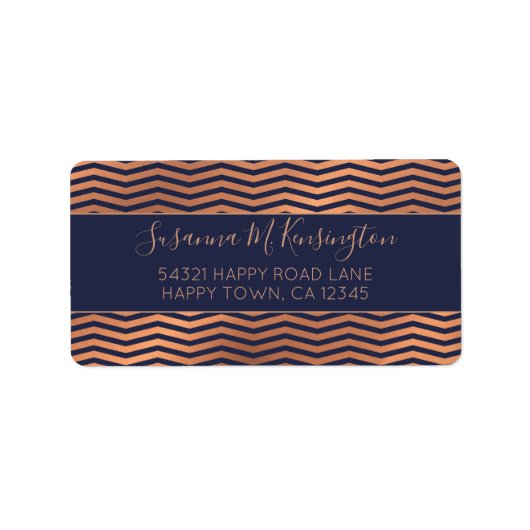Étiquette Girl Navy Blue et Rose Gold Foil Chevron (Devant)