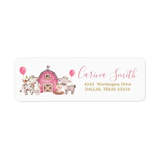 Étiquette Girl Pink Farm Baby Shower Address Label (Devant)