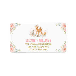 Étiquette Girly Blush Floral Woodland Animaux Retour Adresse