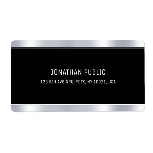 Étiquette Glam Black Silver Elegant Modèle Modern Shipping (Devant)