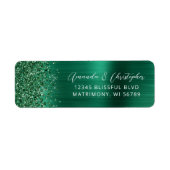 Étiquette Glam Emerald Green Metallic Mariage Adresse de ret (Devant)