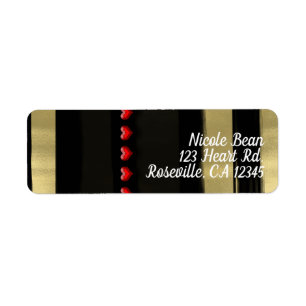 Étiquette Glam moderne Black & Gold Red Hearts Valentine