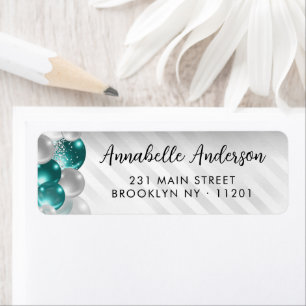 Étiquette Glam Turquoise Green Balloon en argent Parties sci