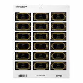Étiquette Glamour Art Déco Gold Black Mariage Adresse (Feuille entière)