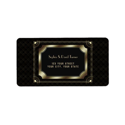 Étiquette Glamour Great Gatsby Gold Black Art Déco Mariage (Devant)