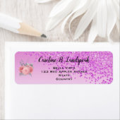 Étiquette Glitter Rose Poudré, Roses Argentées Douce 16 (En situation)