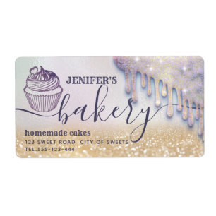 Étiquette Glittery gouttes cupcake chef script boulangerie