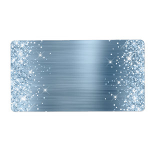 Étiquette Glittery Light Blue Faux Foil