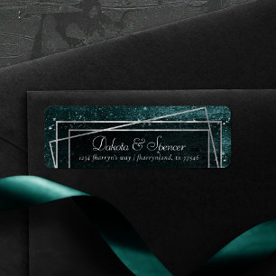 Étiquette Glitzy Foil   Minuit Turquoise Faux Adresse métall
