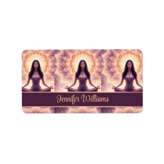 Étiquette Glowing Mandala Meditation Woman Custom Name (Devant)