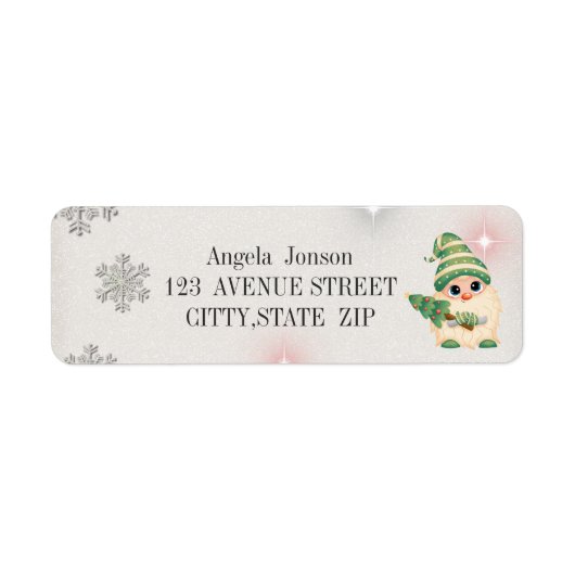 Étiquette Gnome adorable, Snowflakes, Parties scintillant (Devant)