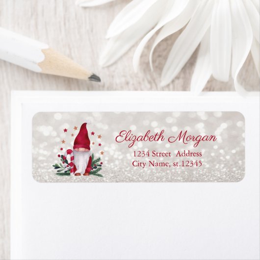 Étiquette Gnome Pine Tree Branches Stars Glittery Bokeh (En situation)