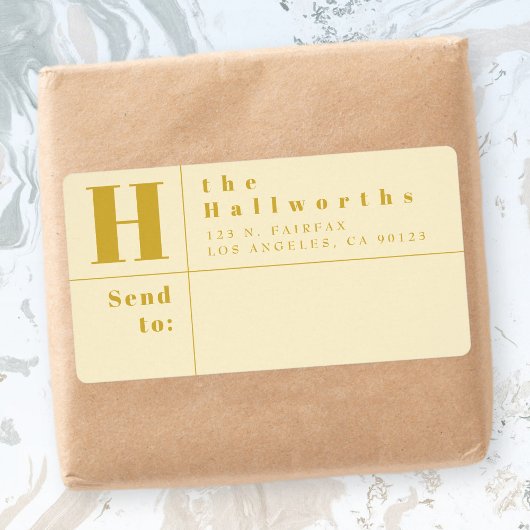 Étiquette Gold & Almond Modern Bold Block Adresse de retour