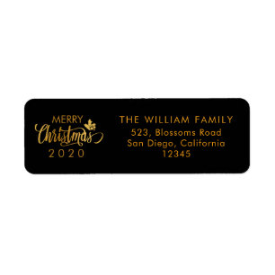 Étiquette Gold and Black Merry Christmas 2018 Retour Adresse