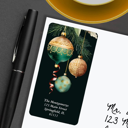 Étiquette Gold Baubles Christmas Tree Return Address