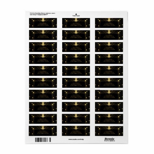 Étiquette Gold & Black Art Déco Gatsby Roaring 20's Elegant (Feuille entière)