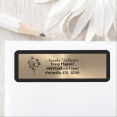 Étiquette Gold & Black Floral Roses Return Address Label (En situation)