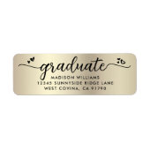 Étiquette Gold Black Graduation Script Coeurs Adresse modern (Devant)