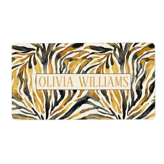 Étiquette Gold Black Zebra Print Pattern (Devant)