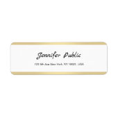 Étiquette Gold Blanc Chic Script Main Simple Adresse de reto (Devant)