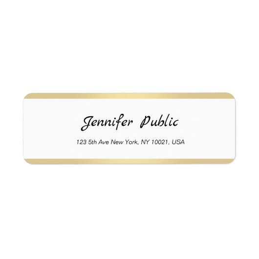 Étiquette Gold Blanc Chic Script Main Simple Adresse de reto (Devant)