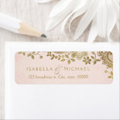 Étiquette Gold blush elegant lace wedding return address (En situation)