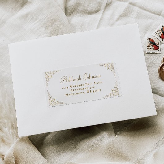 Étiquette Gold Botanical Frame Wedding RSVP Adresse de retou