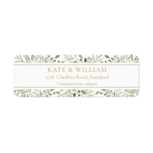 Étiquette Gold Botanical Greenery Adresse de retour (Devant)