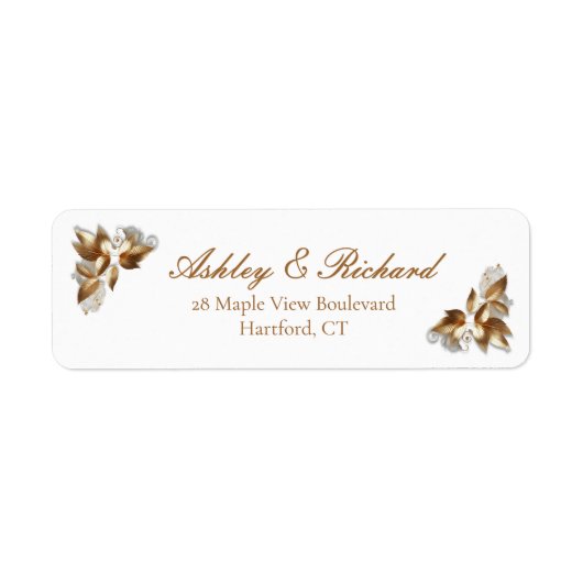 Étiquette Gold Botanical Wedding Return Address Label (Devant)