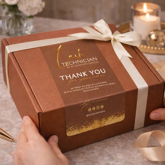 Étiquette Gold & Brown Lash Tech Seal Label | Luxury Beauty 