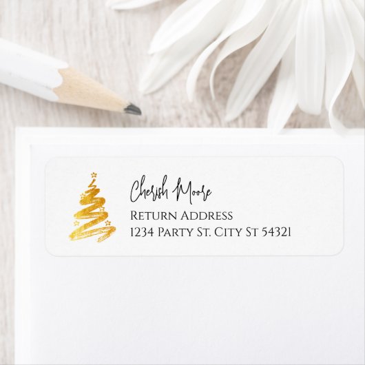 Étiquette Gold Christmas Tree Fête (En situation)