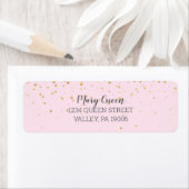 Étiquette Gold Confetti Baby shower rose Adresse de retour (En situation)