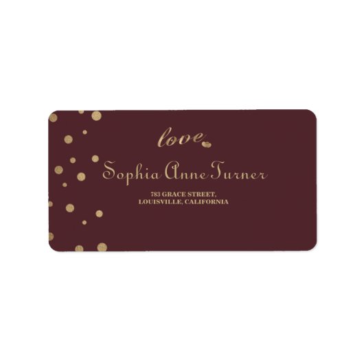 Étiquette Gold Confetti Love Bourgogne Mariage (Devant)