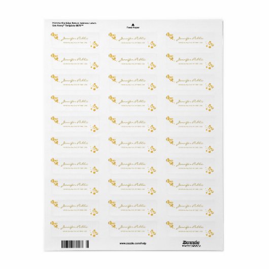 Étiquette Gold Confetti Script manuscrit Élégant Modèle (Feuille entière)