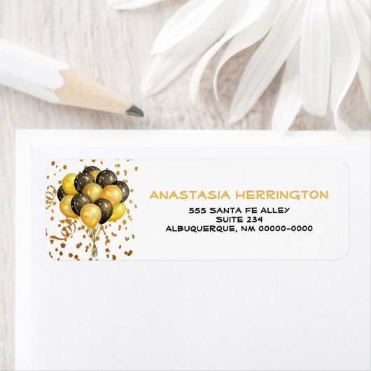 Étiquette Gold Confetti Streamers Balloon Bundle Festive (En situation)