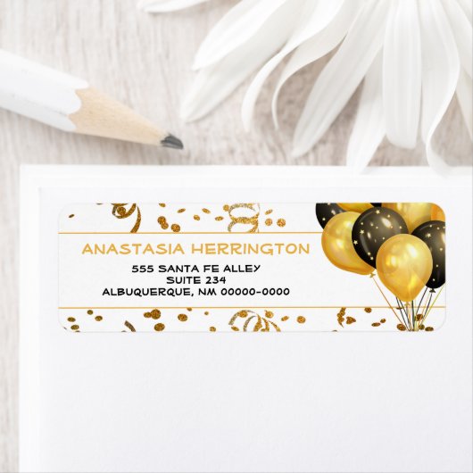 Étiquette Gold Confetti Streamers Balloon Bundle Festive (En situation)