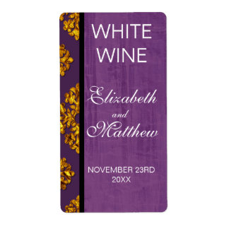 Étiquette Gold Damask Wedding Wine Labels