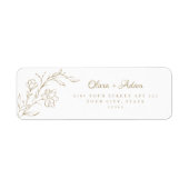 Étiquette Gold Elegant Boho Floral Mariage Adresse de retour (Devant)