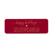 Étiquette Gold et Red Happy Holidays Script Return Adresse (Devant)