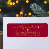 Étiquette Gold et Red Script Coeur Noël Adresse de retour