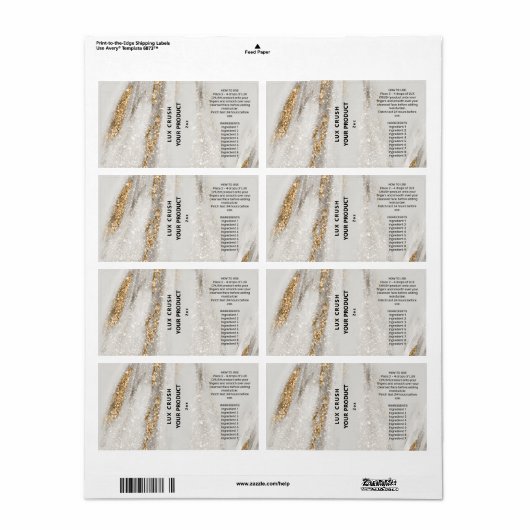 Étiquette Gold Fleck Parties scintillant blanche Dropper Bot (Feuille entière)